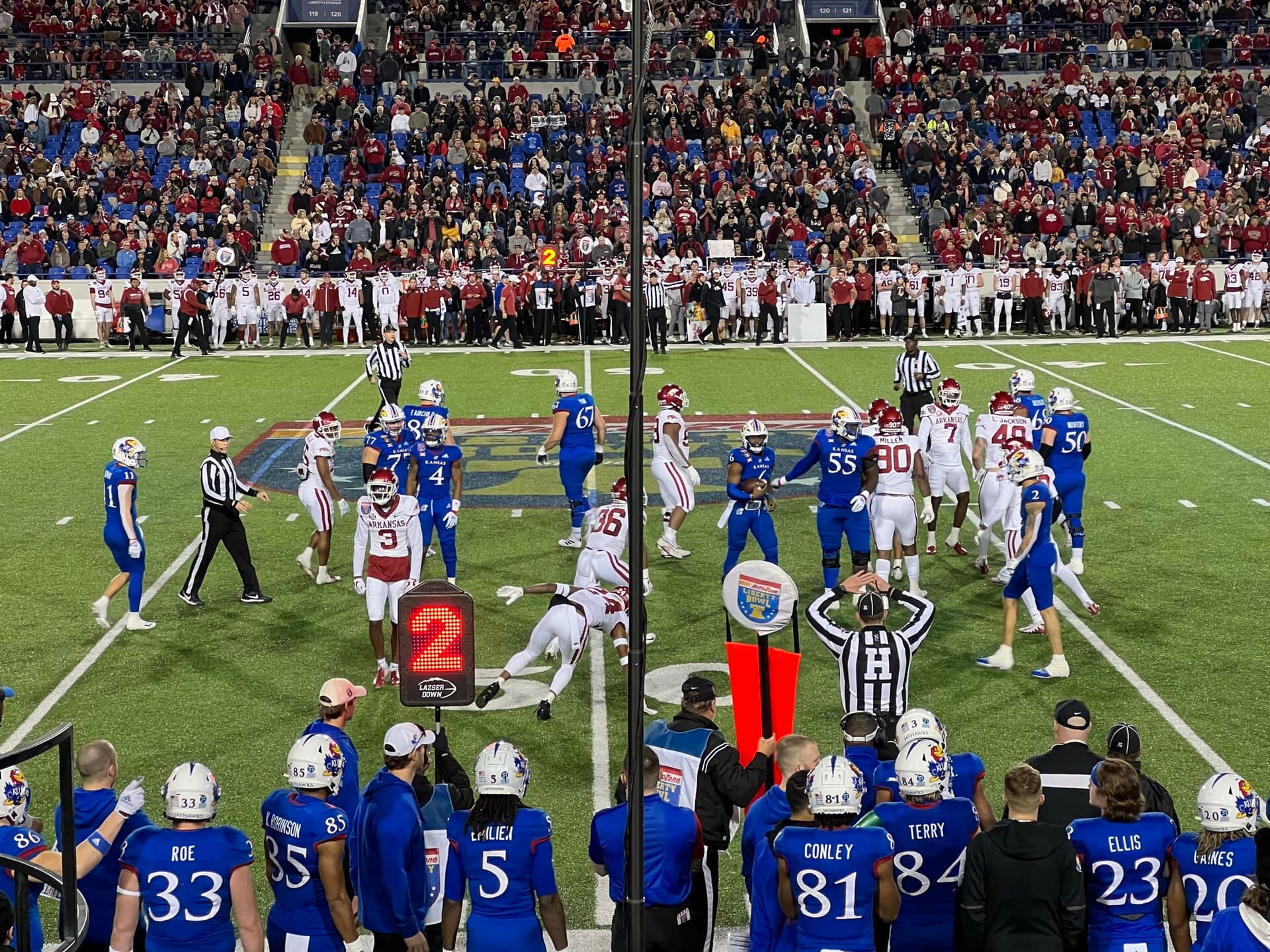 Kansas quarterback Jalon Daniels picks up a first down during the 2022 Liberty Bowl.