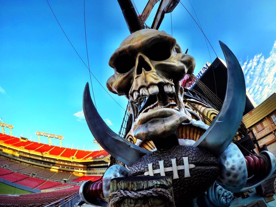 The pirate ship in the end zone at Raymond James Stadium, home of the Tampa Bay Buccaneers.
