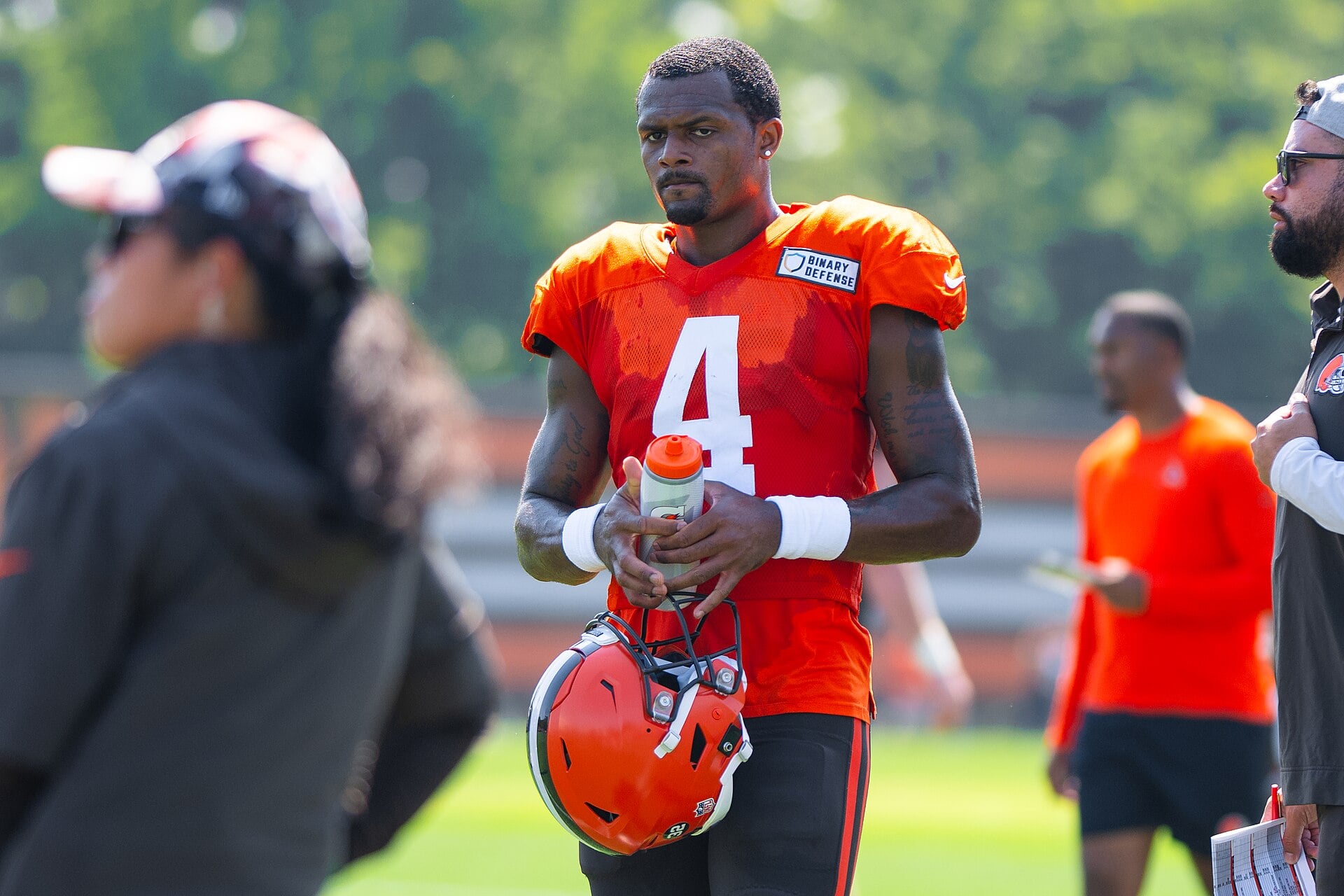 Deshaun Watson with the Cleveland Browns during training camp in 2023.